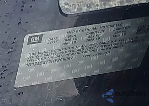 2017 Chevrolet Malibu 1Lt z USA, uszkodzony, nr VIN 1G1ZE5ST2HF260897